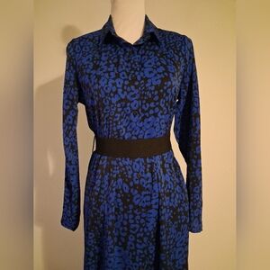 Q2 Women's Long Sleeve Dress in Blue and Black